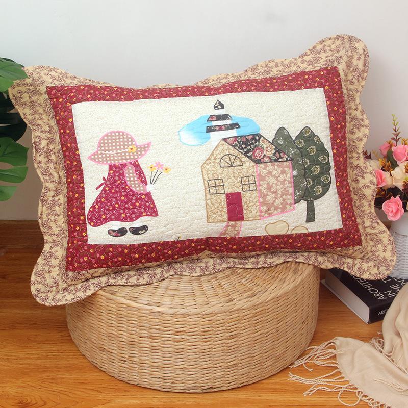 Soft and Comfortable Pillowcase Skin Friendly Breathable Fashionable Rustic Style Quilted Fabric Pillowcase Bedroom Decoration