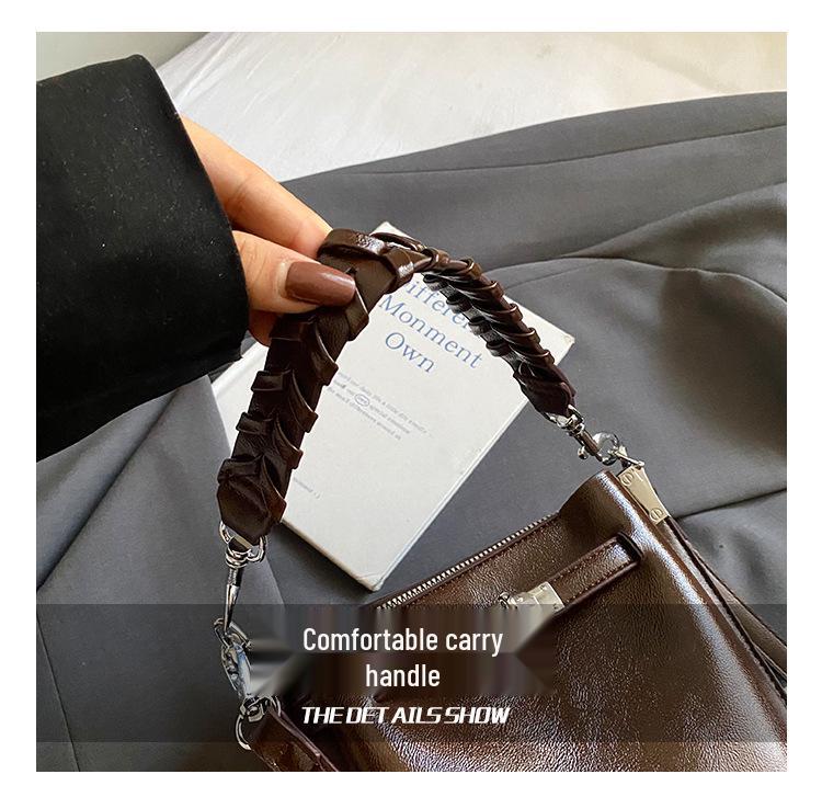 Damska retro tkana torebka crossbody typu bucket - styl europejski i amerykański, torebka casualowa high-end na jedno ramię pod pachę