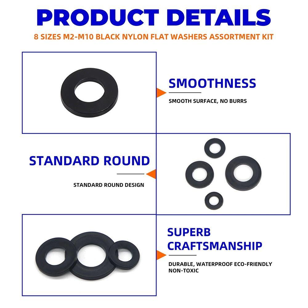 500Pcs Flat Nylon Washer 8 Sizes Insulation Gasket Ring New Plane Spacer