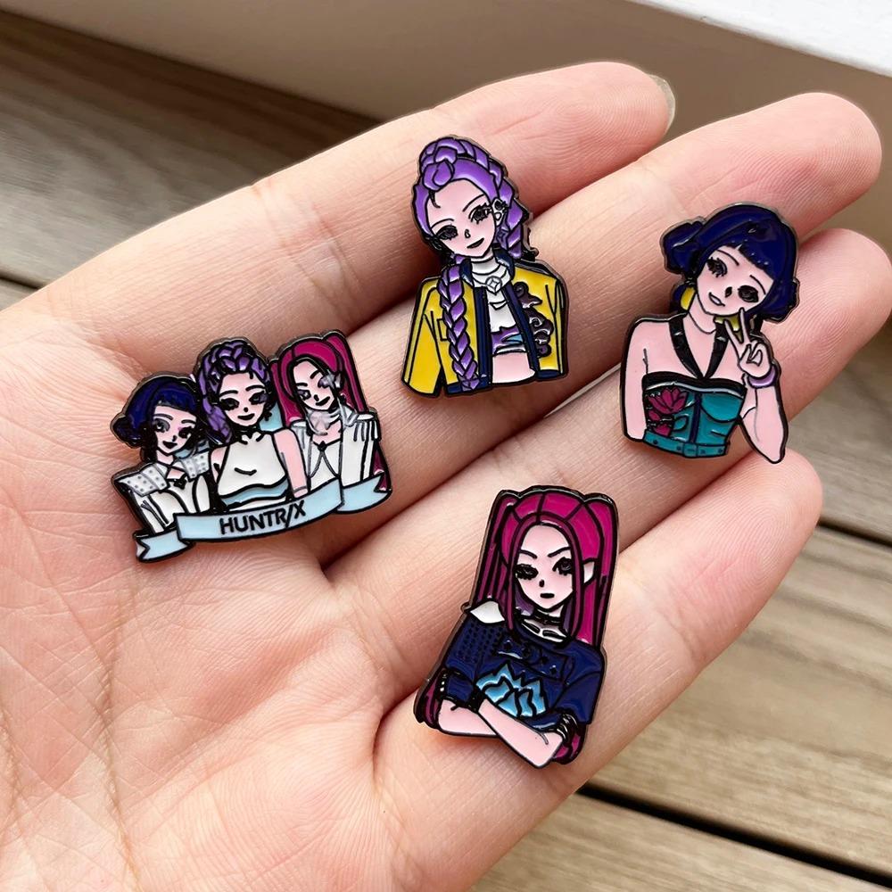4pcs KPop Demon Hunters Enamel Brooch Badge HUNTR/X Alloy Backpack Accessory Rumi Mira Zoey Design Jewelry Gift for Children