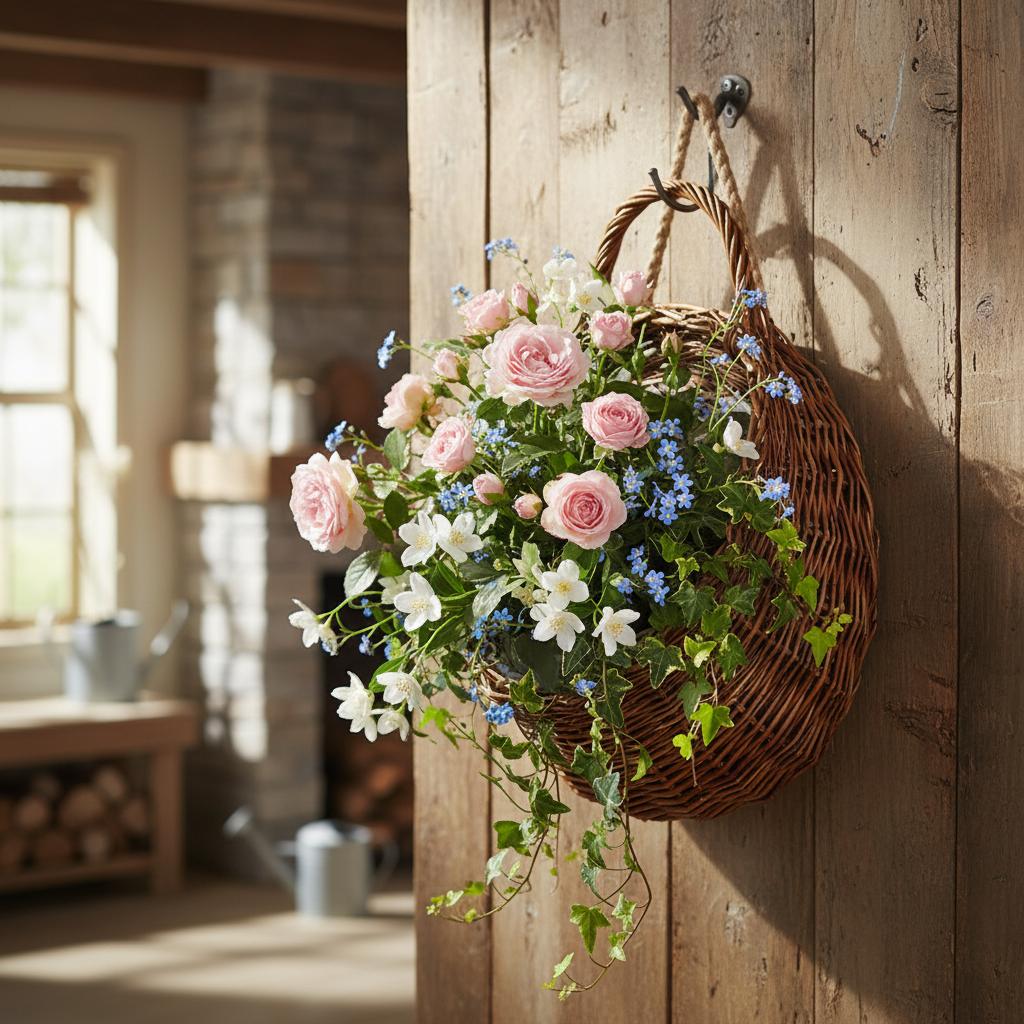 Wicker Wall Hanging Flower Basket Planter Rack Hand-made Natural Style For Home Garden Decoration
