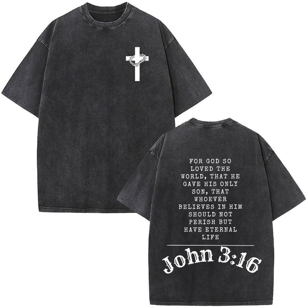 Faith in Fear Bible Washing T-shirt Men's Fashion Retro Oversized T-shirt Harajuku T-shirt