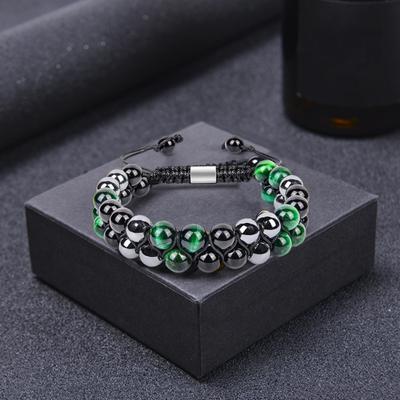 Magnetic Bracelet 8mm Round Beads Double-layer Braided Natural Tiger Eye Stone Adjustable Gift