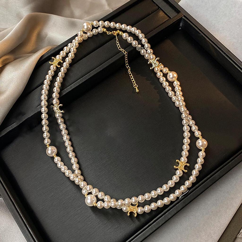 French Retro Pearl Beaded Adjustable Pendant Necklace