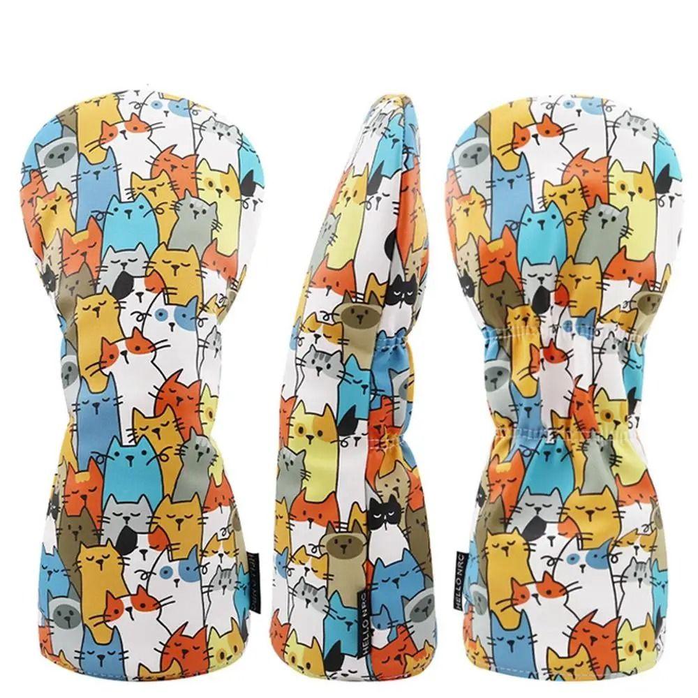 Graffiti Cat Pattern Golf Club Head Cover PU Leather Golf Club Protector  Golf Supplies