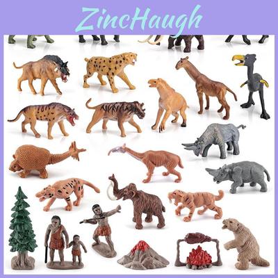 Realistic 24 Pieces Ancient Era Model Set With Prehistoric Animals And Static Figures