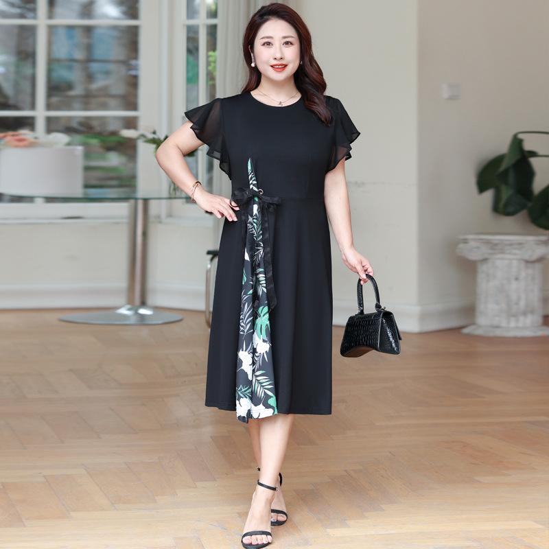 

Летнее женское платье больших размеров, французские романтические платья средней длины 8XL чёрный