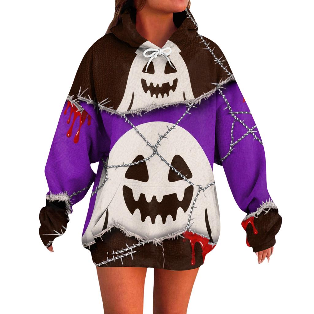 Ladies' Loose Comfortable Casual Fashionable Broken Wind Print Hooded Sweatshirt