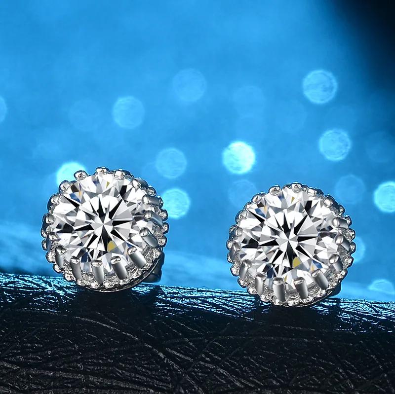Hot Sale Women Earring Stud 1ct CZ Crystal  Silver Needle  Crown Stud Earrings with Round White Clear Zircon