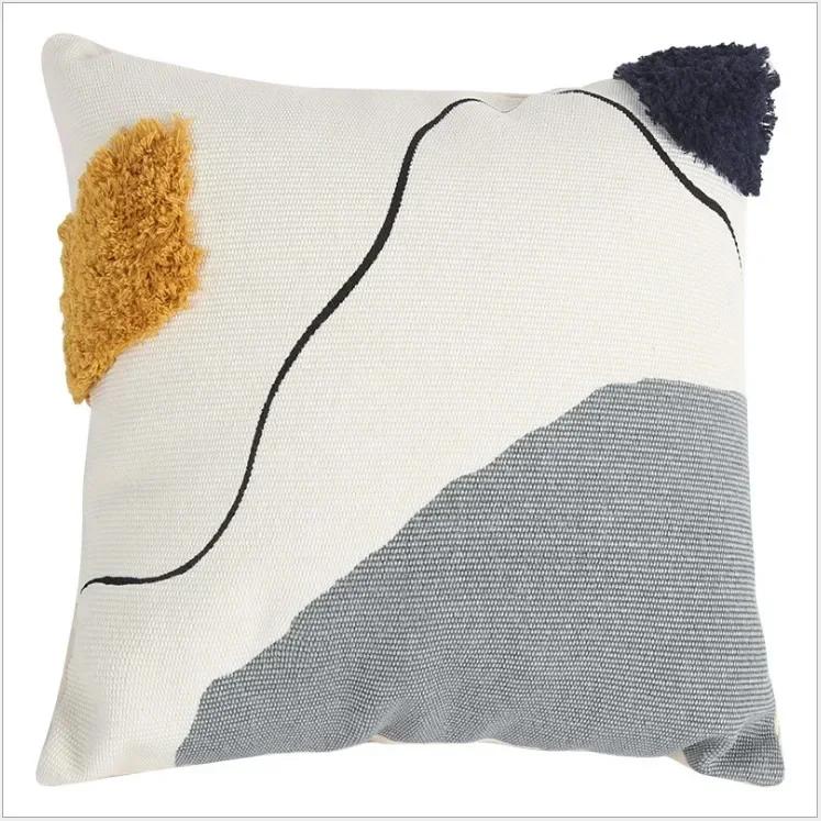Yellow Abstract Handmade Geometric Embroidery Pillow Cover Home Decor Cushion Cover PillowCase Pillow Sham 30x50cm/45x45cm