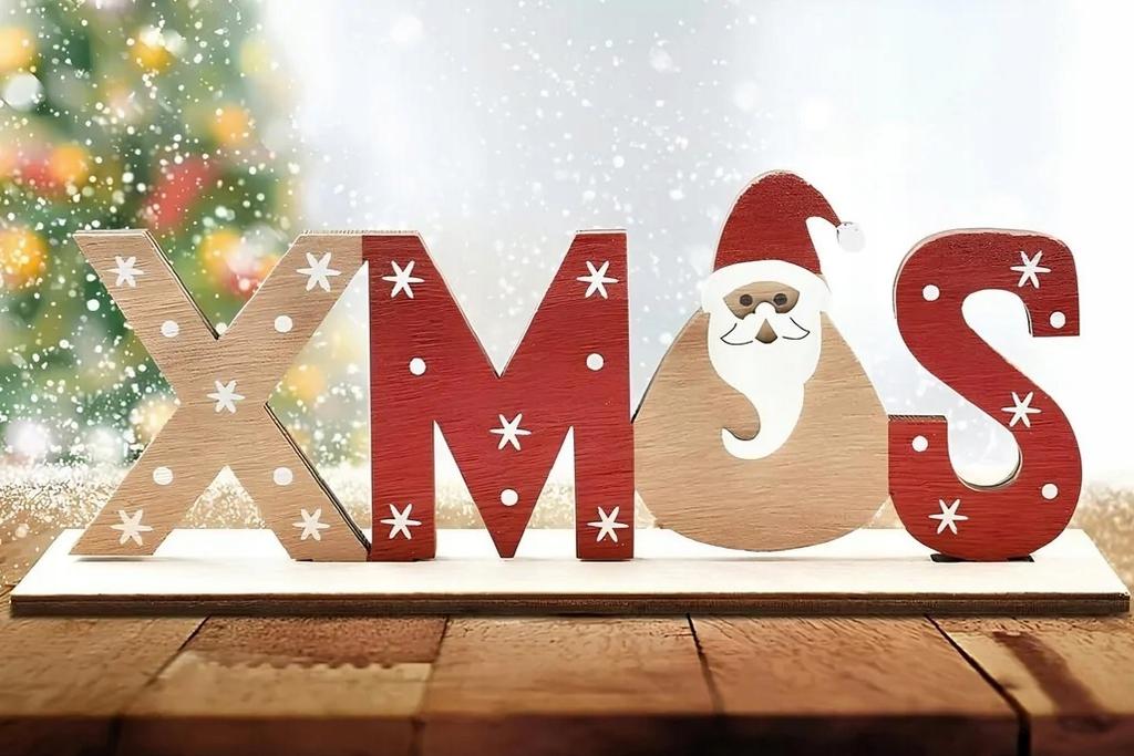 Napis Led Xmas Dekoracja Ozdoba Święta Boże Narodzenie Drewniany 21,5Cm