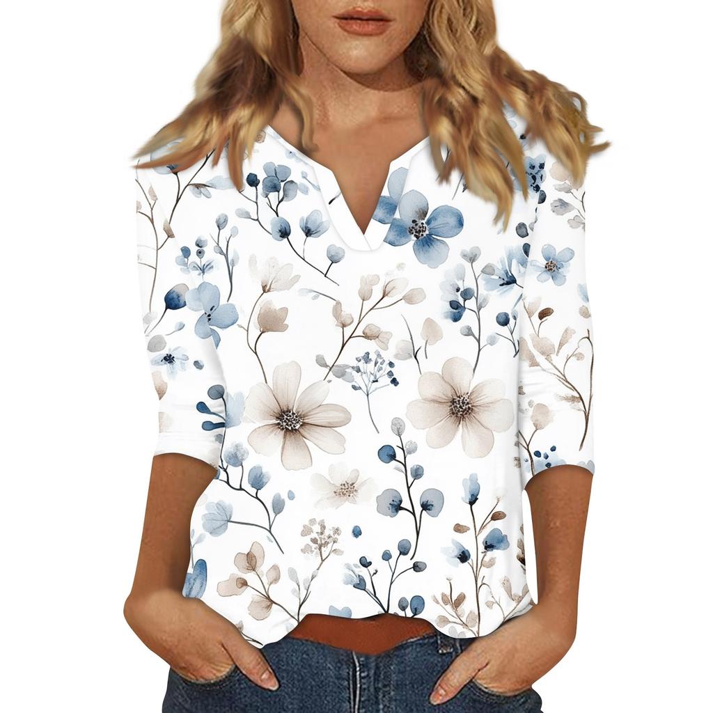 Damen T-Shirt mit Stehkragen und 3/4-Ärmeln und Aufdruck