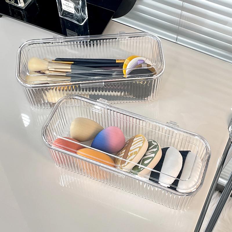 Makeup Bathroom Storage Multifunctional Cosmetic Egg Holder Box With Dustproof Lid -Makeup Brush Lipstick Organizer Vanity Desk