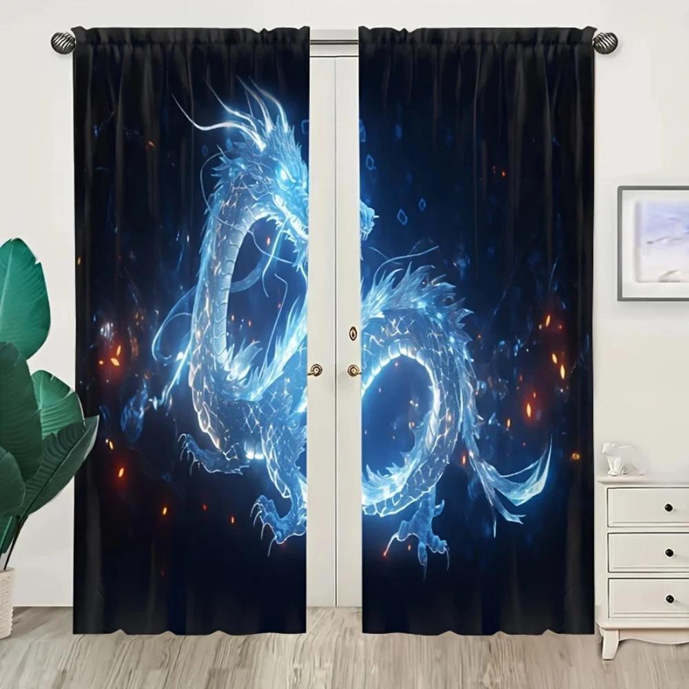 2 Stück Lila Drachenmuster Durchscheinende Vorhänge Sichtschutzvorhang für Schlafzimmer Wohnzimmer Büro Heimdeko