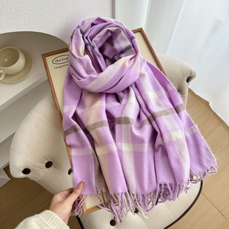 Autumn and winter double-sided color matching plaid fringed scarf, simple and versatile warm scarf for men and women, birthday gift