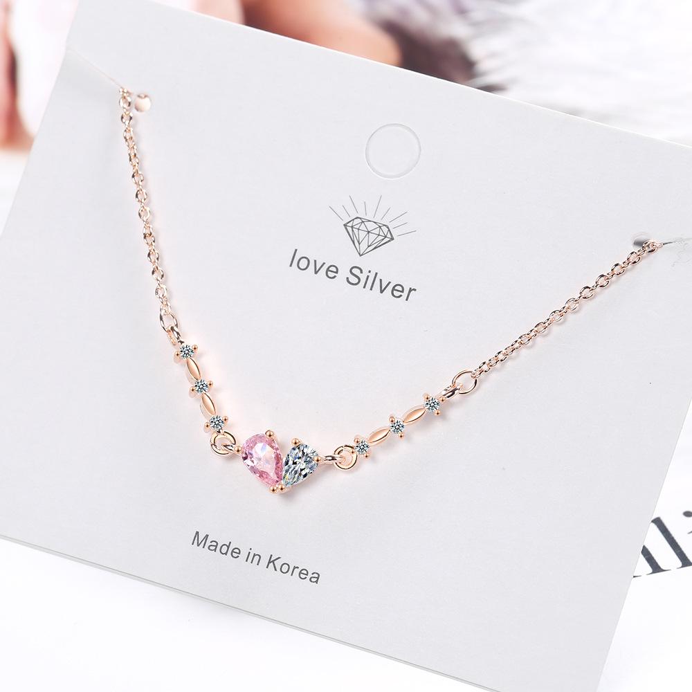 Real Money 925 Sterling Silver Simple Sweet Crystal Bownot Pendant Necklace for Women Men Wedding Party Jewelry Gift