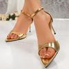 Fashion Luxury Gold Super High Heels Party Sandals Women 2025 Summer Pointed Toe Ankle Strap Sandals Women Sexy Nightclub Dress Shoes
