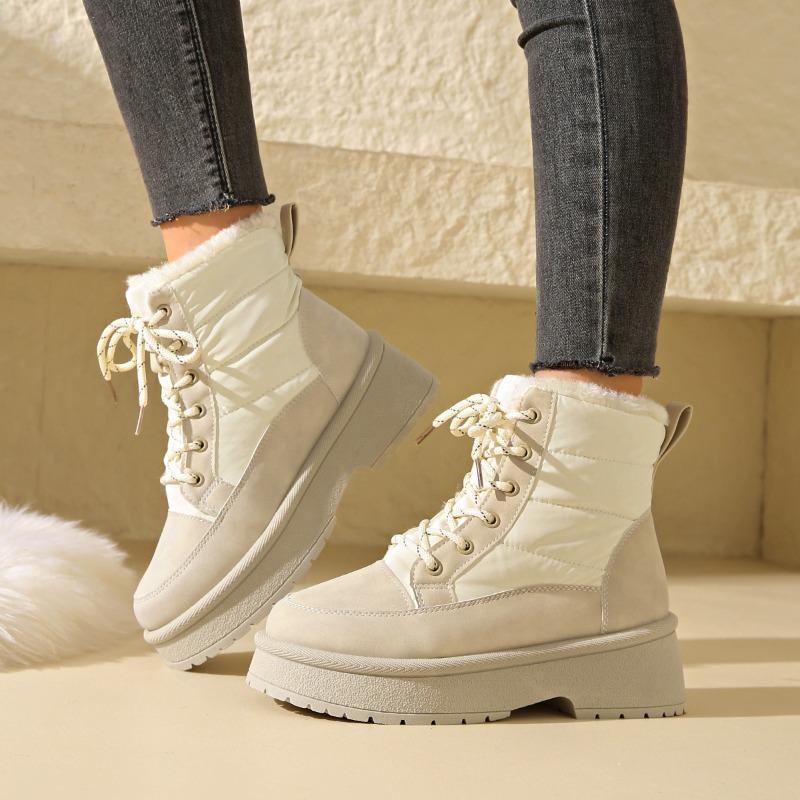 

Fashion Snow Boots Women 2025 New Platform Lace-up Winter New Chinese Thickened Northeast Warm Booties 41 бежевый