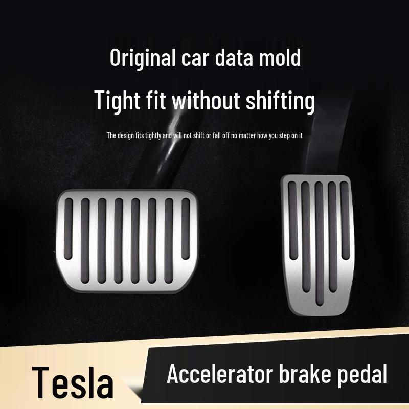 Tesla Model 3/Y Aluminum Alloy Pedal Covers - Accelerator, Brake & Rest Foot Protection
