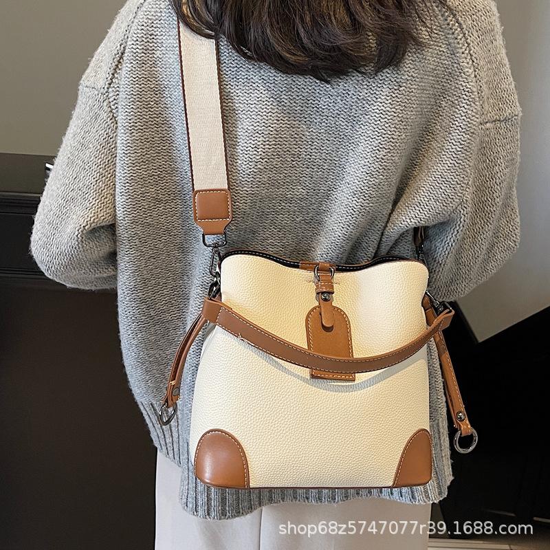 2025 Spring/summer New Bag Women's Contrast Fashion Bucket Bag High-end Niche Versatile One-shoulder Crossbody Bag