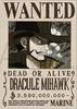 One Piece Wanted Poster Mihawk 3.59 Billion Official Navy Wanted Poster Official Merchandise