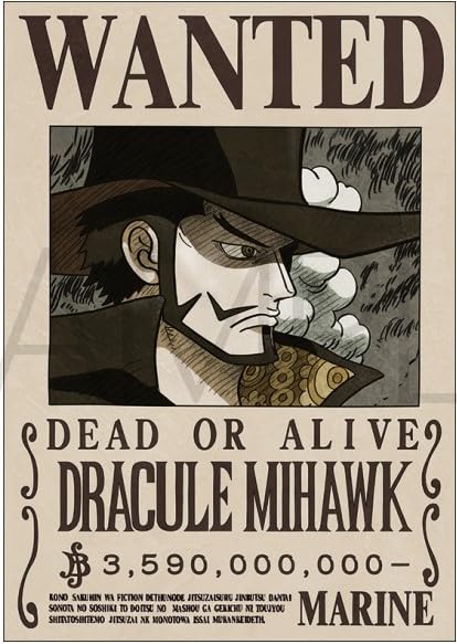 One Piece Wanted Poster Mihawk Billion Official Navy Wanted Poster Official Merchandise 3.59