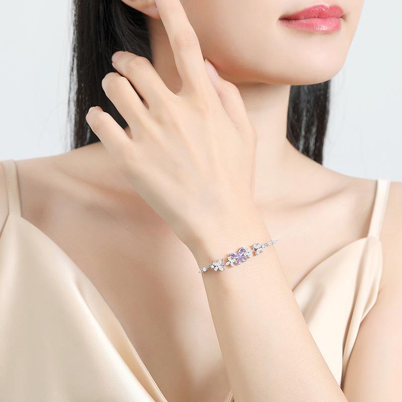 Tichya Wisteria Butterfly Bracelet: S925 Sterling Silver, Forest Style, Light Luxury, with Cubic Zirconia - Exquisite for Women.