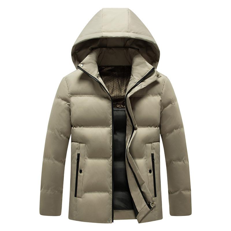In Winter, Middle-aged and Elderly Father Wears Men's Down Cotton Jacket Thickened Warm Hooded Cotton Jacket