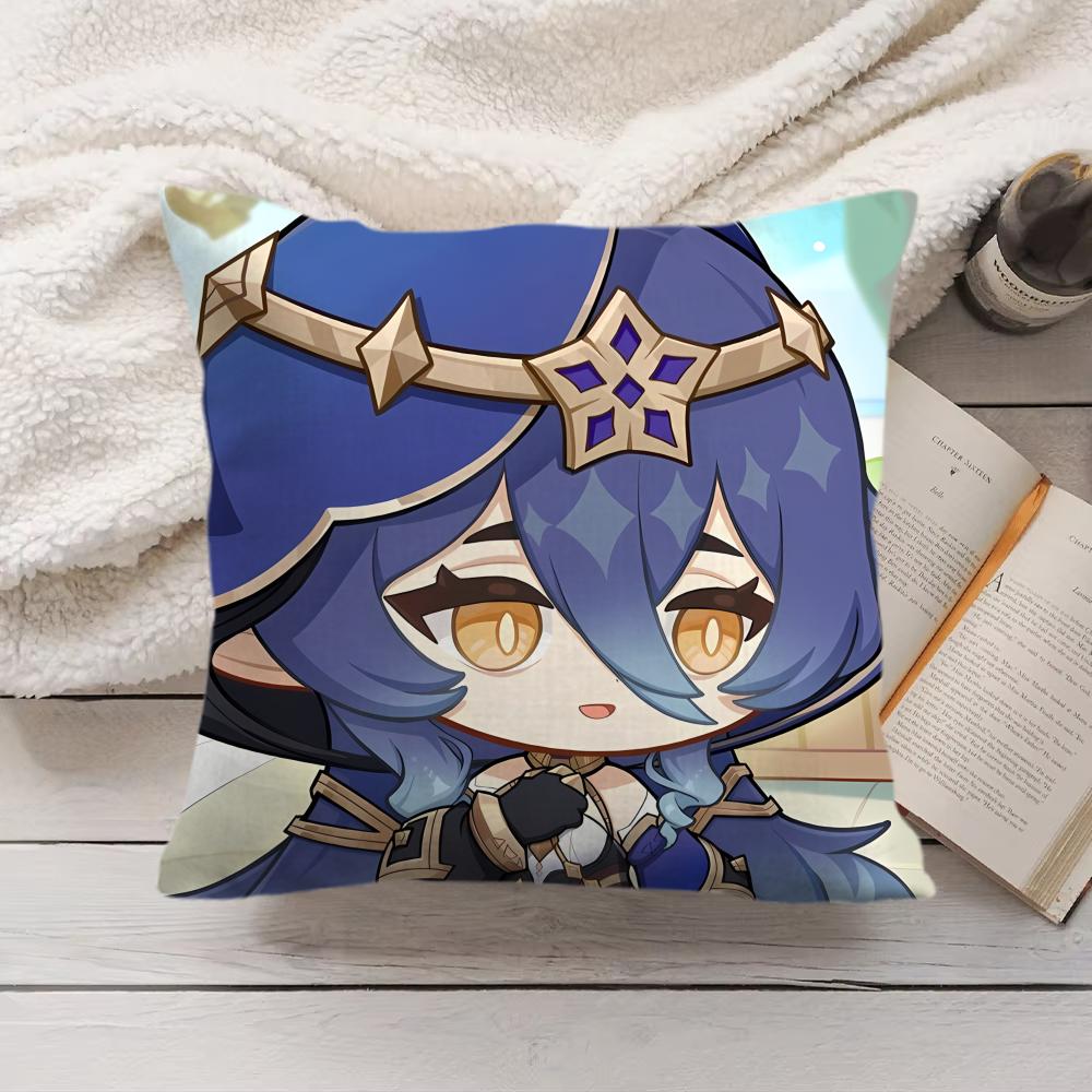 Layla Cute Genshin Impact Cushion Cover Silky Short Plush Invisible Zipper Dustproof Sofa Pillow Case For Home Decor