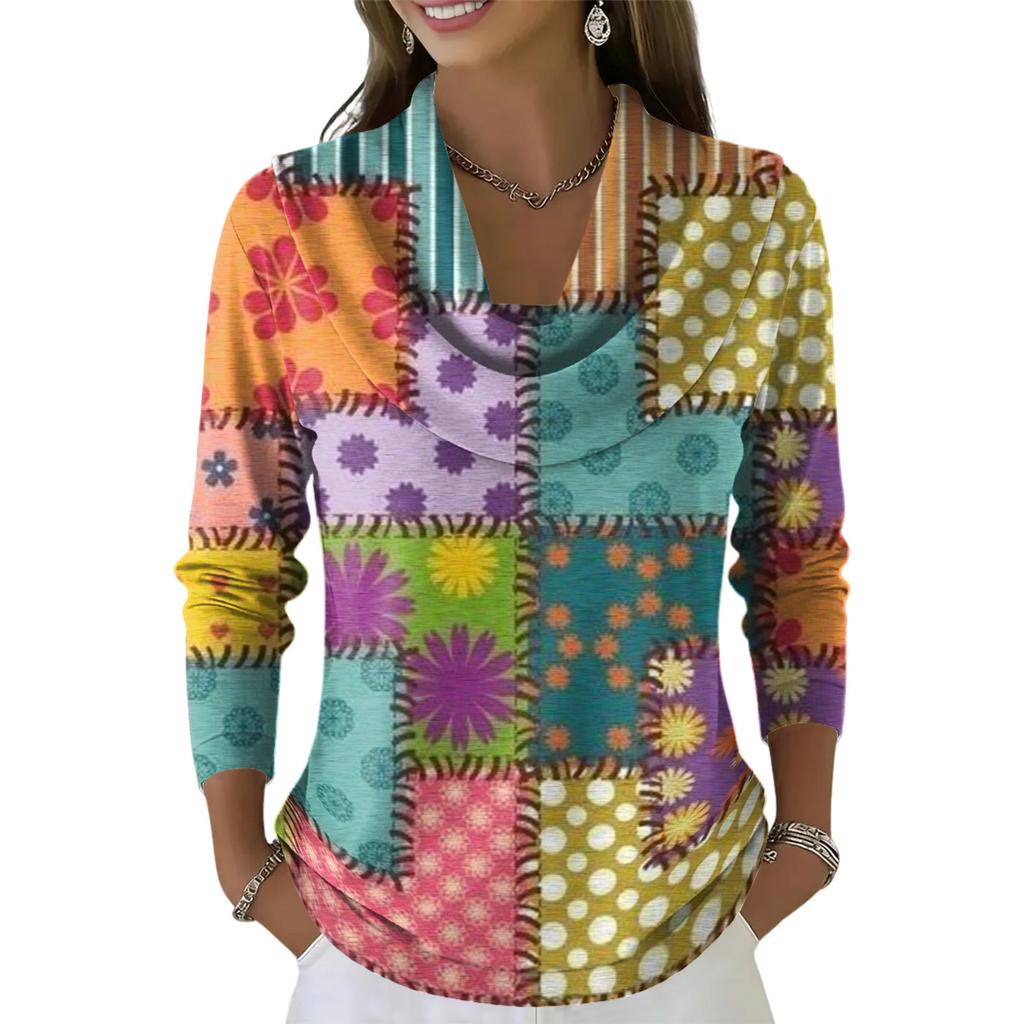 Dámský ležérní a módní svetr s dlouhým rukávem a potiskem, kulatým výstřihem