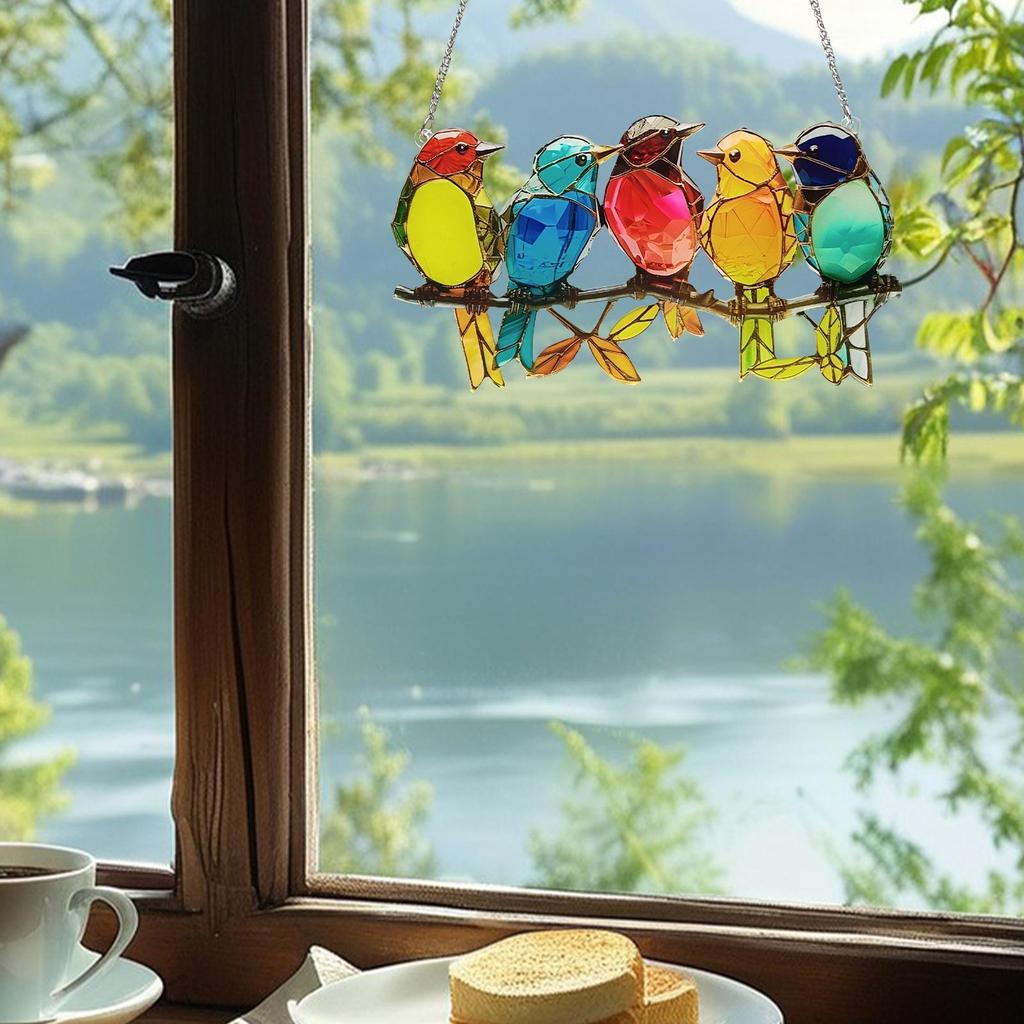 Bird Hanging Window Decor Sun Catcher Acrylic Colorful Animal Art Charm Accessories Bird Figurines Home Decor For Window Wall