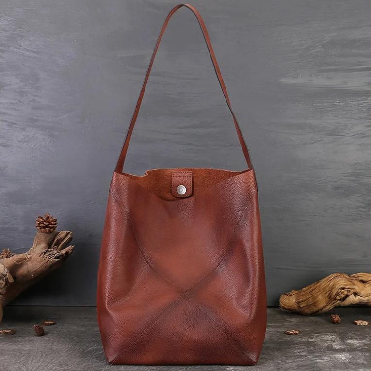 Johnature Large Capacity Retro Women's Bag Genuine Leather Tote Bag Versatile Soft Cowhide Shoulder Bag