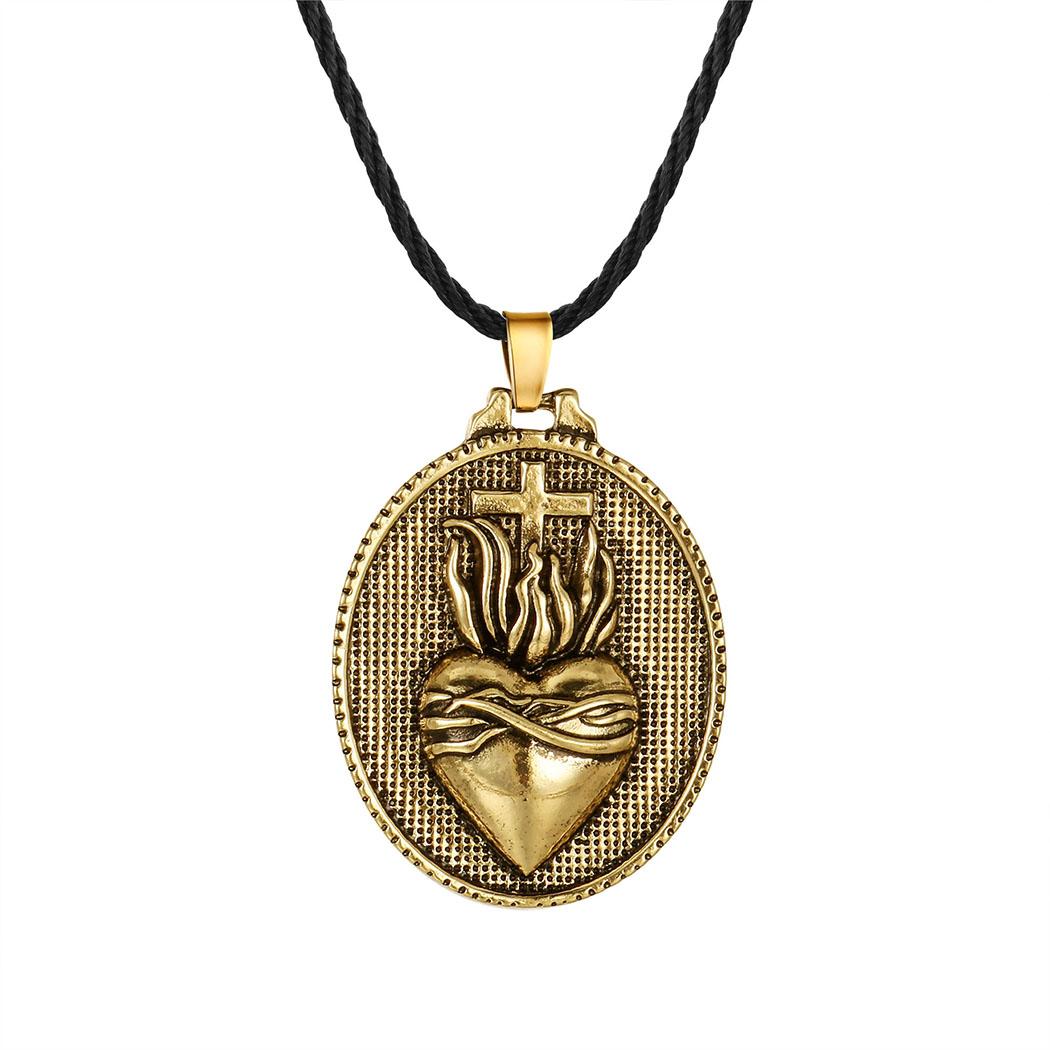 

Kinitial Christian Sacret Heart Necklace For Women Man Christian Amulet Choker Pendant Necklace Religious Charm Cross Jewelry