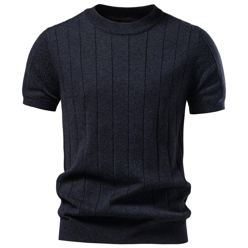 Summer/Autumn Pure Cotton Round-neck Knitted Short-Sleeved T-Shirt for MenBusiness Casual Style S чёрный