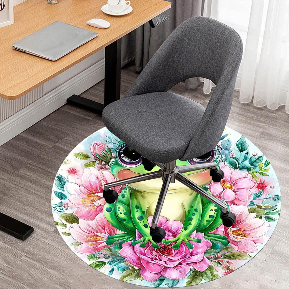 1PC Frog Flowers Office Round Area Rug, Under Office Chairs Bedroom Living Room Home Decor,Carpet for Office, -1110236