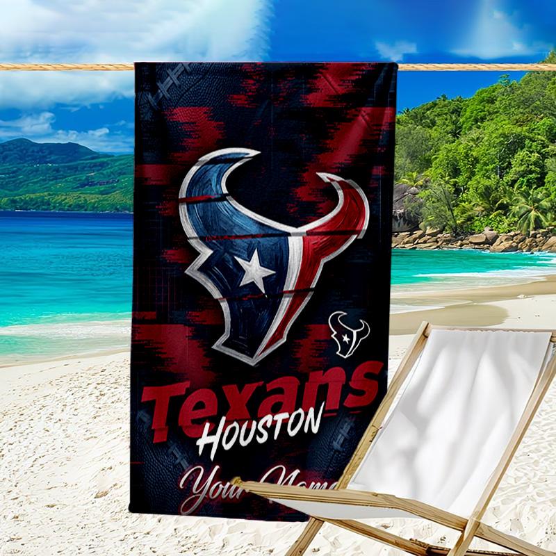 Custom Name Beach Towel Basketball Texans Logo Beach Towel, Soft Microfiber, Gift for Her/Him, Birthday, for Pool, Beach, Travel, Fan Gifts