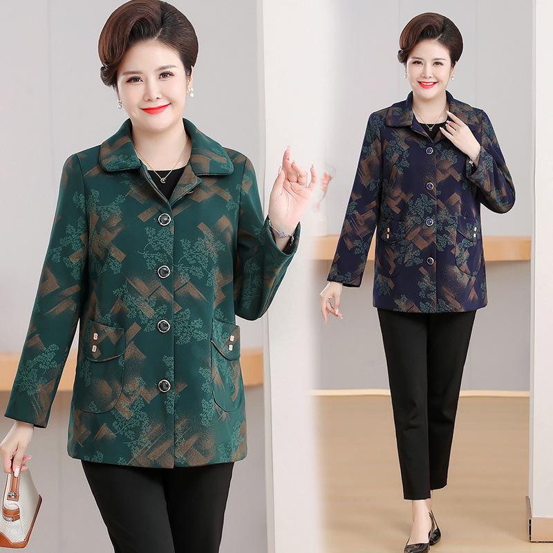 Grandma's Chic Lapel Jacket: Stylish Loose-Fit Outerwear for Middle-Aged & Elderly Women