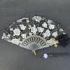 Female Lace Hand Fan Lolita Gothic Fan Victorian Vintage Black White Red Rose Bamboo Fans Cosplay Halloween Party Photo Prop