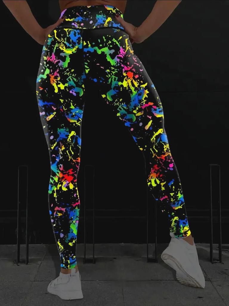 New Luminous High-Waist Yoga Pants - European & American Peach Print Sports Leggings for Women