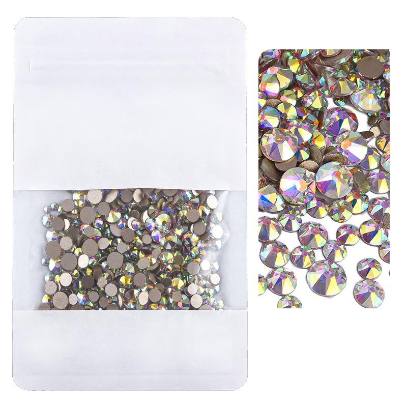 Mixed Size Manicure Gold Bottom Flat Bottom Drill, Glass Eight Large And Eight Small Nail Drill, Jewelry Mixed Size Super Flash Rhinestone