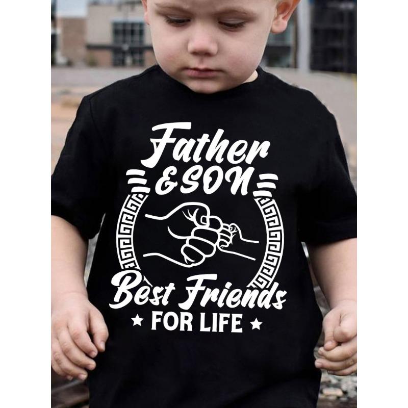 

European sizes Summer Fashion Short-Sleeve T-Shirt for Boys with Father & Son Best Friends Letter Print, Perfect for Outdoor Casual Wear 164cm чорний