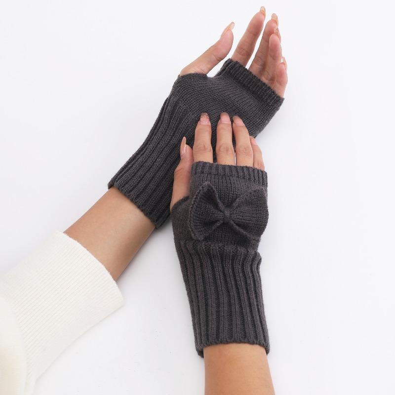 Botvotee Bow Arm Warmers Y2k Accessories Sleeves for Women Burgundy Sleeves Warm Winter Knit Soft Arm Guard Fingerless Gloves