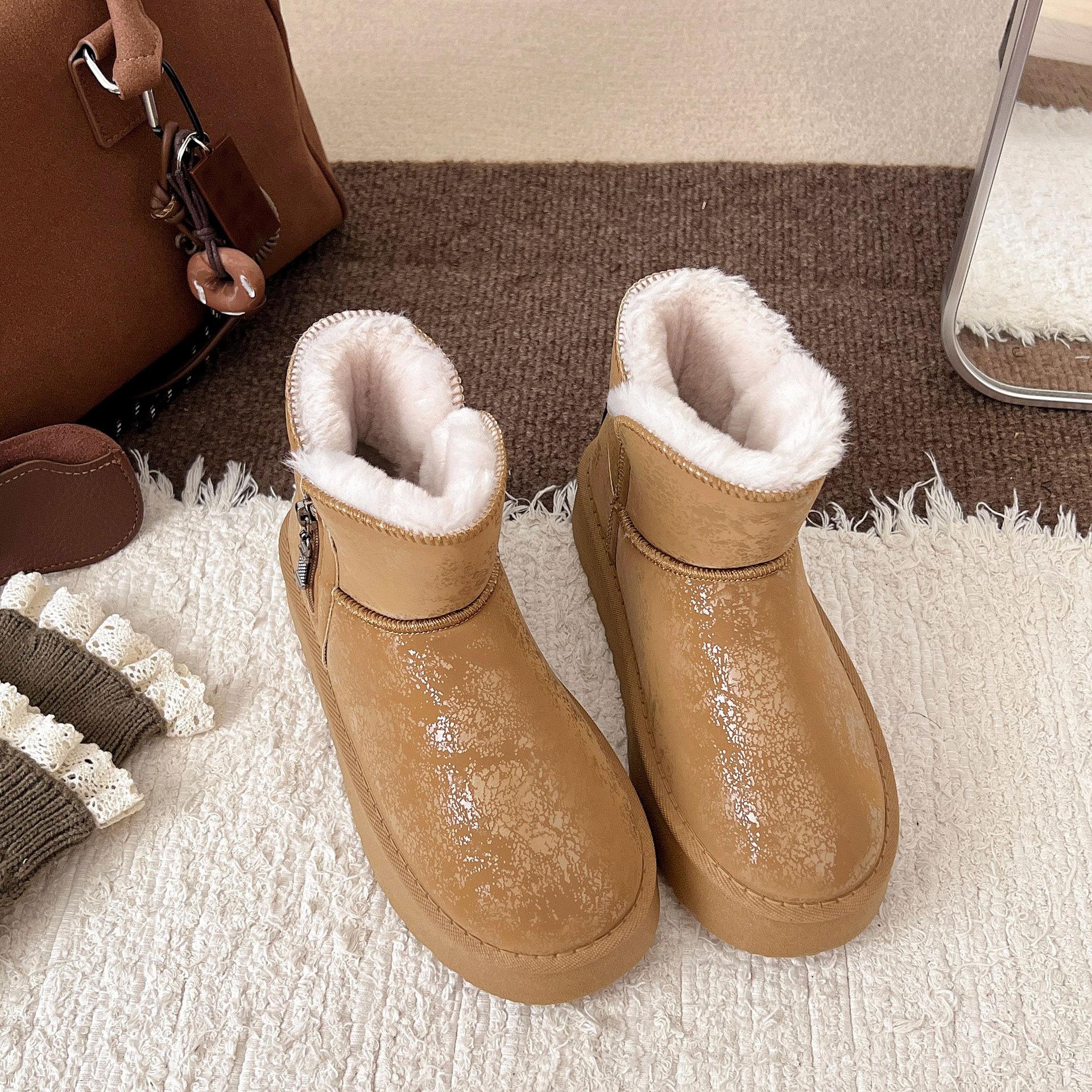 

2025 зима новые женские сноубутсы корейская версия круглый носок ретро на платформе хлопковые туфли толстая подошва бархатные утепленные короткие сапоги 41