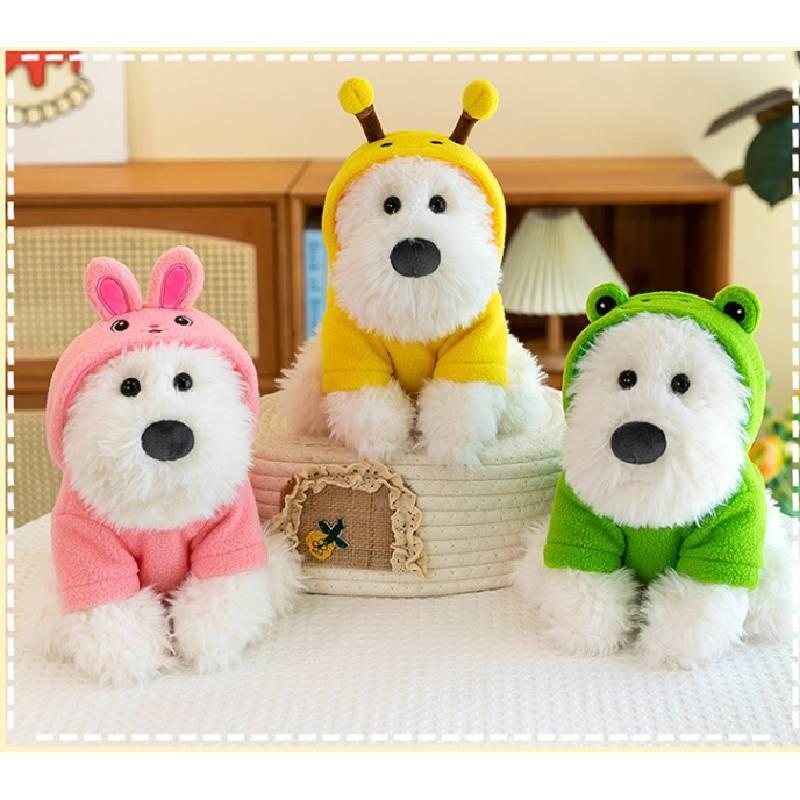 Adorable Plush Highland White Terrier Dog Toy Soft And Cuddly With Bee And Frog Outfits For Kids