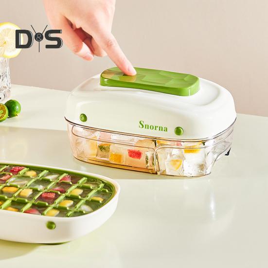 Ice Cube Tray with Lid And Bin Easy Release Ice Maker Mold Stackable Ice Cube Mold Drawer-Style Ice Block Mold for Desserts Chocolate Juice Coffee