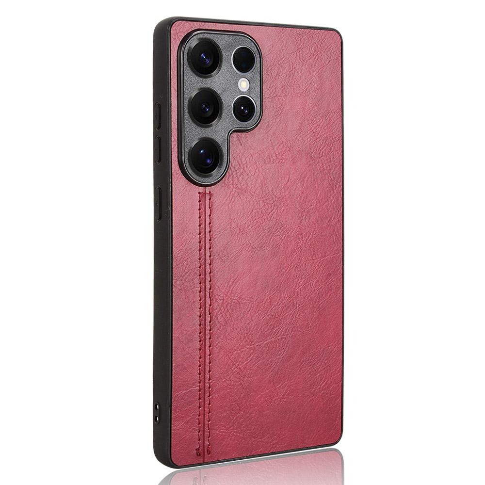 

For Samsung Galaxy S25 Ultra Case Leather+TPU+PC Phone Cover Stitching Line Red