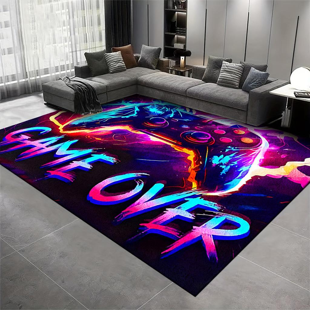 

GAME OVER Pattern in Purple, Blue, Pink Main Colors,Non-Slip, Soft Comfortable Lightweight Durable, Suitable for Bedroom/Living Room/Gaming Room 100cm x 150cm