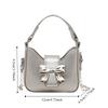 Handbag Silver Bucket Bag Pu Leather Women's Shoulder Bag Simple Bow Buckle PU Bag  Makeup Bag