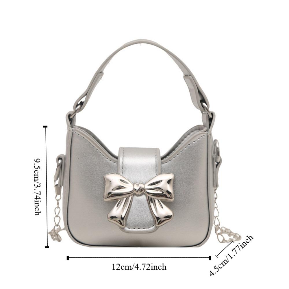 Handbag Silver Bucket Bag Pu Leather Women's Shoulder Bag Simple Bow Buckle PU Bag  Makeup Bag