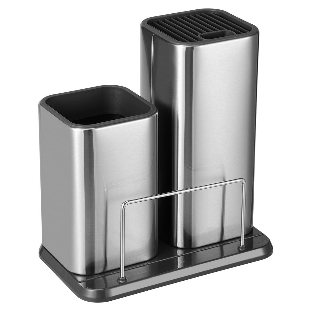 2 in 1 Utensilien Messerhalter Essstäbchen Löffel Aufbewahrungsbox Edelstahlboden Abtropfgestell Küchenarbeitsplatte Tisch Geschirr Organizer Rack